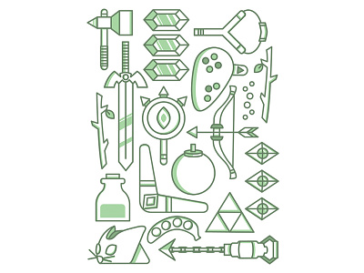Legend of Zelda icons basic bomb design equipment fanart gaming green icon icons legend of zelda monochromatic ocarina simple sword tools triforce videogame weapons zelda zelda icons
