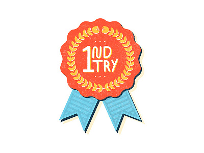 1nd Try award badge blue bright colorful concept drawing flowers graphic illustration illustrator plants red retro ribbon texture trophy vector vintage winning