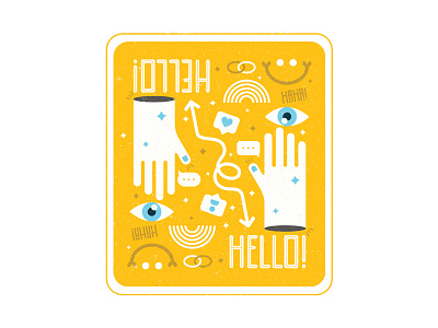 Hello badge basic bright cartoon colorful design eyes friends hands hello icon instagram monochromatic notification simple smile sticker sticker design vector waving