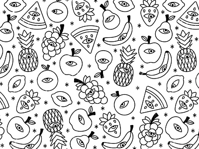 Paranoid fruit pattern apple banana black and white concept design eyes flat fruit graphic graphic design icon illustration illustrator looking paranoid pattern pineapple practice simple vector