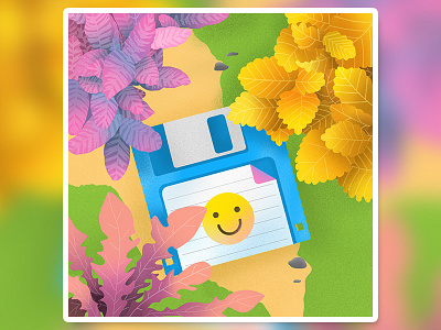 Happy Drive bright colorful concept design detail drive flat floppy floppy disk graphic graphic design happy illustration illustrator nature outside plants practice texture vector