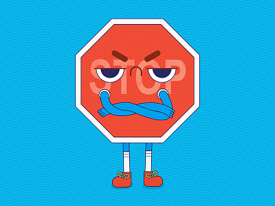 Full Stop 2d annoyed cartoon character design design emotion flat icon illustration illustrator line mad portrait shoes simple stop stop sign texture traffic vector