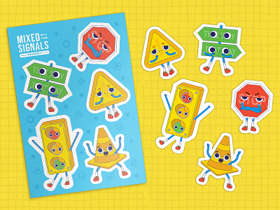 Mixed Signals Sticker Sheet 2d brand branding character design concept cute doodle etsy flat illustrator promo promotional promotional design signs sticker street sign traffic vector vinyl visual