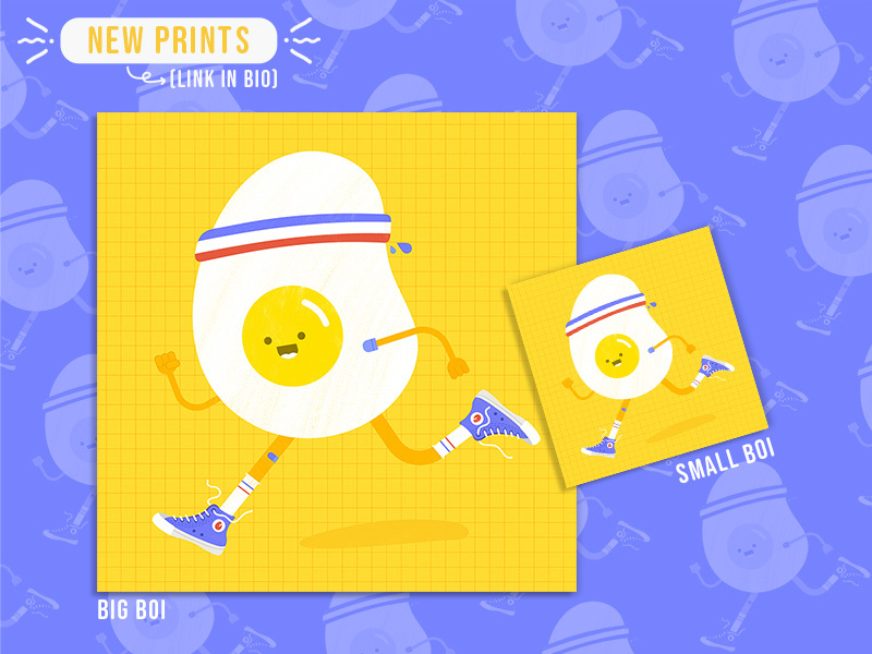 Runny Egg Print illustration visual etsy promotional promo character design running egg product fun flat doodle cute create concept color branding brand agency 2d