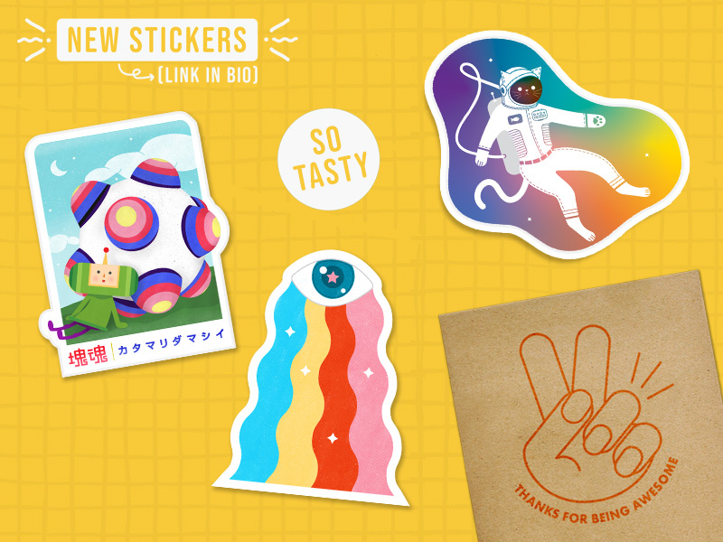 Sticker Store 2 space cat stickers promotional branding sticker vinyl agency brand color cute katamari damacy create doodle concept product visual 3d flat fun