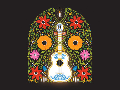 Coco Guitar Revival coco concept day of the dead design disney flat flat illustration floral flowers geometric guitar halloween illustration illustrator music pixar skeleton vectober vector vector art
