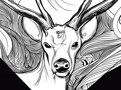 River Stag bangalore bw digital drawing illustration india ink river stag