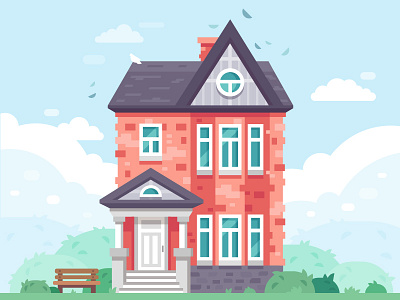 Pink House building flat home house illustration pink