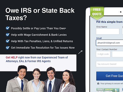 Landing Page Tax Relief design form landing lawyer presuasive tax ux