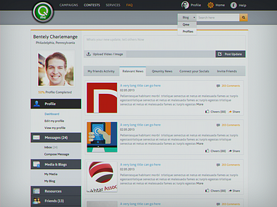 Qme Social Media Dashboard black blue dashboard design green grey orange ui