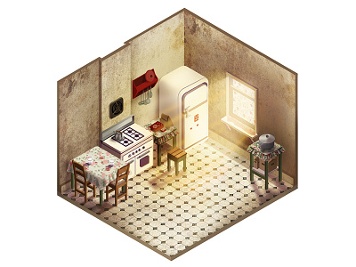 Léon: The Kitchen illustration isometric kitchen léon