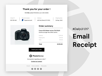 #DailyUIChallenge 017 - Email Receipt dailyui dailyui 017 dailyuichallenge digital receipt email email design email receipt order order recap receipt uidesign webdesign