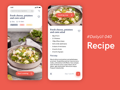 #DailyUIChallenge 040 - Recipe appdesign cooking dailyui dailyui 040 dailyuichallenge mobile app design recipe recipe app ui uidesign