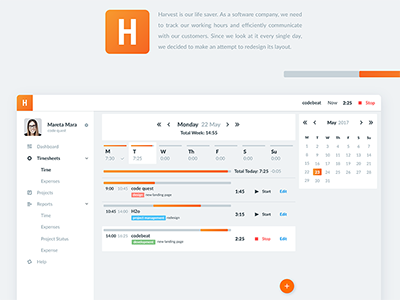 HARVEST - Redesign application dashboard harvest interface redesign timesheet ui ux website