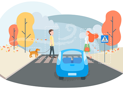 Computer Vision car computer vision dog illustrator pedestrian people self driving self driving cars technology vector women