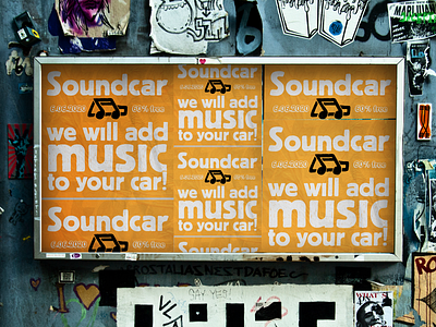 Soundcar poster 1 brand branding car hand drawn lettering logo logodesign music noise note poster sound