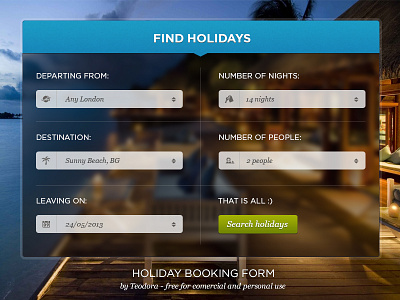 Holiday Booking Form blue blur booking form glass effect green holiday