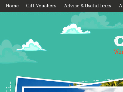 Another travel website blue clouds coral green grey red travel