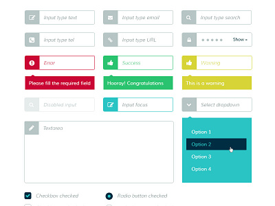 Cryst4l UI form elements blue flat form input purple ui ui elements inputs white