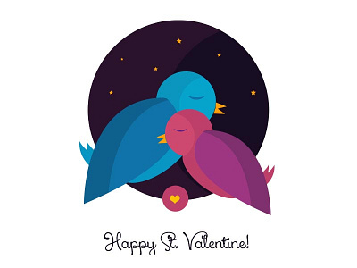 Valentine illustration birds blue illustration love night purple stars valentine