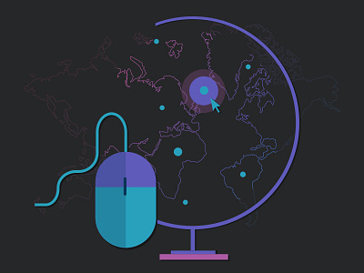 Illustration I am working on blue click globe purple seo