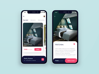 Hotel booking app concept app design flat minimal ui ux