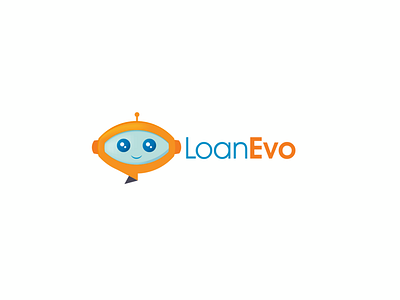 LoanEvo Logo - Horizontal android blue logo mortgage finance robot. orange