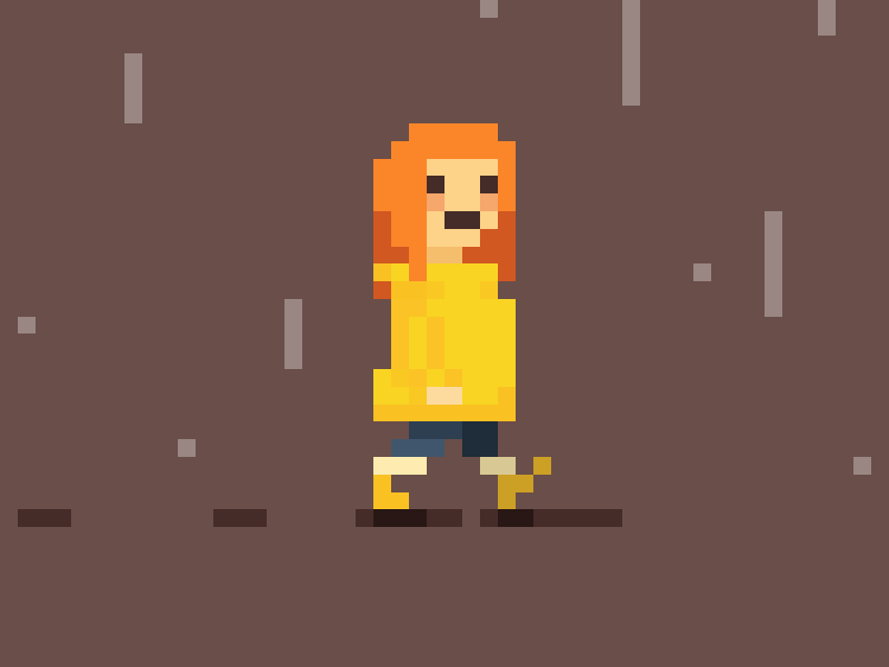 Raingurl 8bit animation ginger girl hi pixel pixelart rain walk yellow