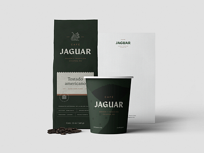 Café Jaguar animal aztec bag branding cafe coffee coffee bag cup green jaguar logo nature texture