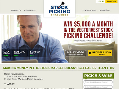 Stock Picking Challenge website homepage layout responsive