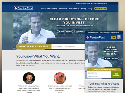 VectorVest Website Redesign financial mobile redesign responsive stock market website wordpress