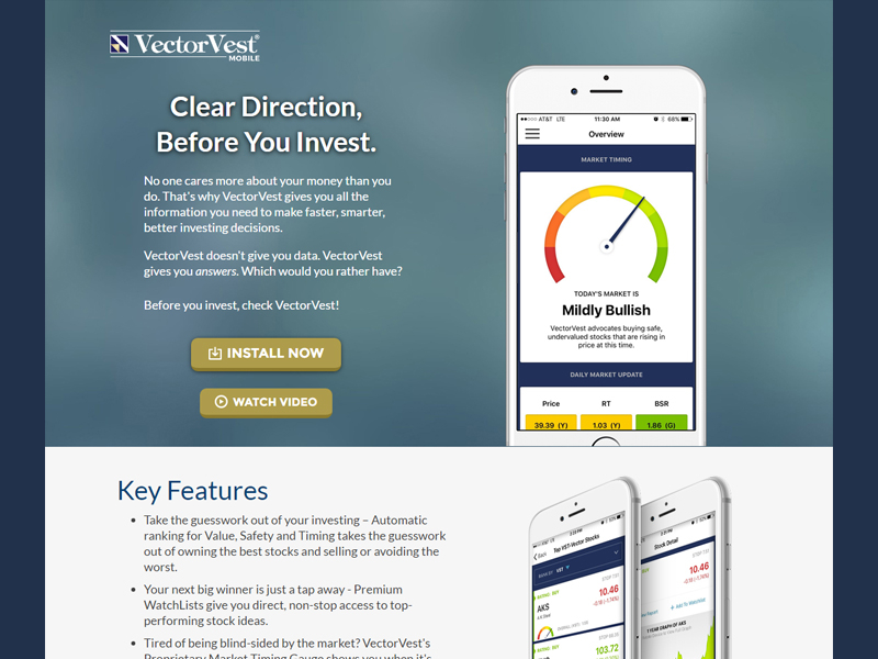 VectorVest Stock Advisory - App Landing Page By Chris Adams On Dribbble