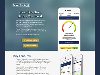 VectorVest Stock Advisory - App Landing Page app landing page mobile stock market