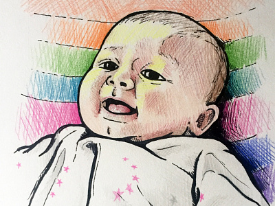 Baby illustration baby colored pencil pen portrait