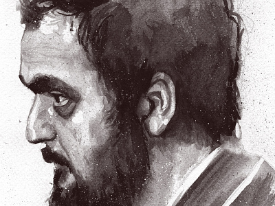 Portrait of Stanley Kubrick black ink kubrick stanley watercolor white