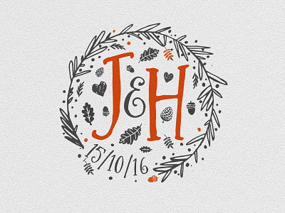 Our Wedding Stamp fall grey icon leaves logo marriage october orange pretty stamp vintage wedding