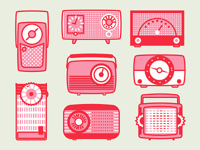 Vintage Radios 50s flat icon interface music radio tuned vintage