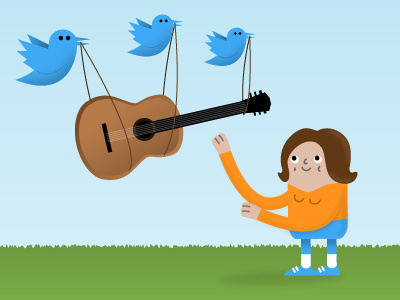 Let the social networks work for you fail whale fun guitar happy illustration landing page social twitter vector