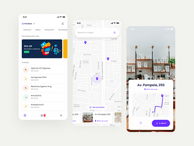 Drugstore Delivery App app delivery drugstore map pharmacy purple ui ux visual white
