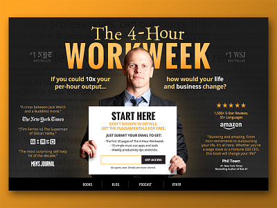 The 4-Hour Workweek Redesign branding design fullscreen minimal quotes responsive reviews single page tim ferriss web web design website