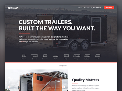 Complete Trailers Redesign design flat great header hero icon illustration layout marketing photography ui website