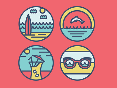 Beach Scene Icons beach cocktail dolphin florida icons sunglasses surfing tropical vector