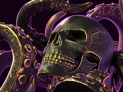 Tentacles and skulls 3d 3dart abstract c4d dailyrender everydays gold maxon octane render skull tentacles