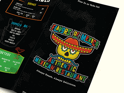Flavors of Mexico Menu branding design illustration illustrator logo menu mexican mexicanfood restaurant skull