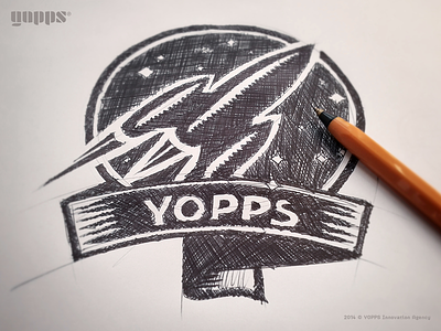 YOPPS' stamp badge bic black drawing illustration ribbon rocket sketch space stamp stars vintage