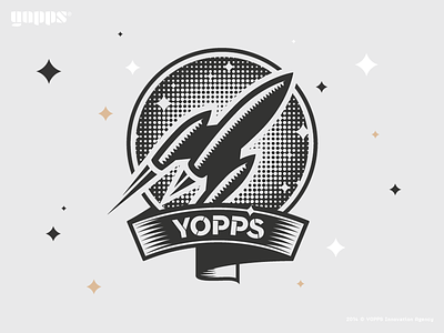 YOPPS' stamp 02 badge black drawing illustration ribbon rocket sketch space stamp stars vintage