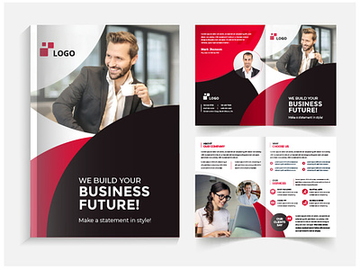 Business Bifold Brochure Design Template with Red Color