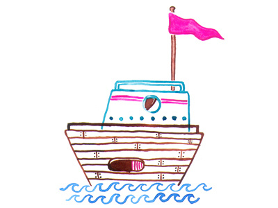 Daytrip boat hand illustration ink nautical ocean sea ship watercolor wave wood