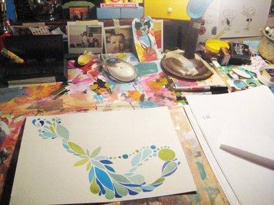 current pov from the desk abstract colorful design desk happy illustrator painted paper space view watercolor