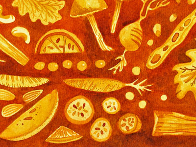 the veg of it all food gold hand illustration ink ochre painting vegetables veggies